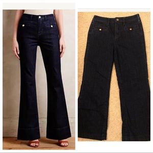 PILCRO And The Letterpress Superscript Flare Jeans Cropped Crop Capri Dark Wash